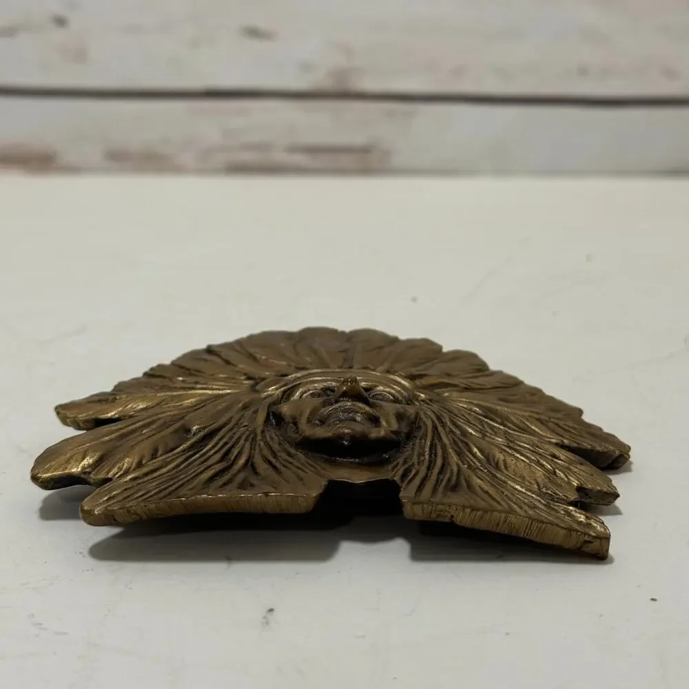 BLACKINTON Indian Head Chief Vtg Antique Art Deco Belt Buckle Gold Tone Bronze